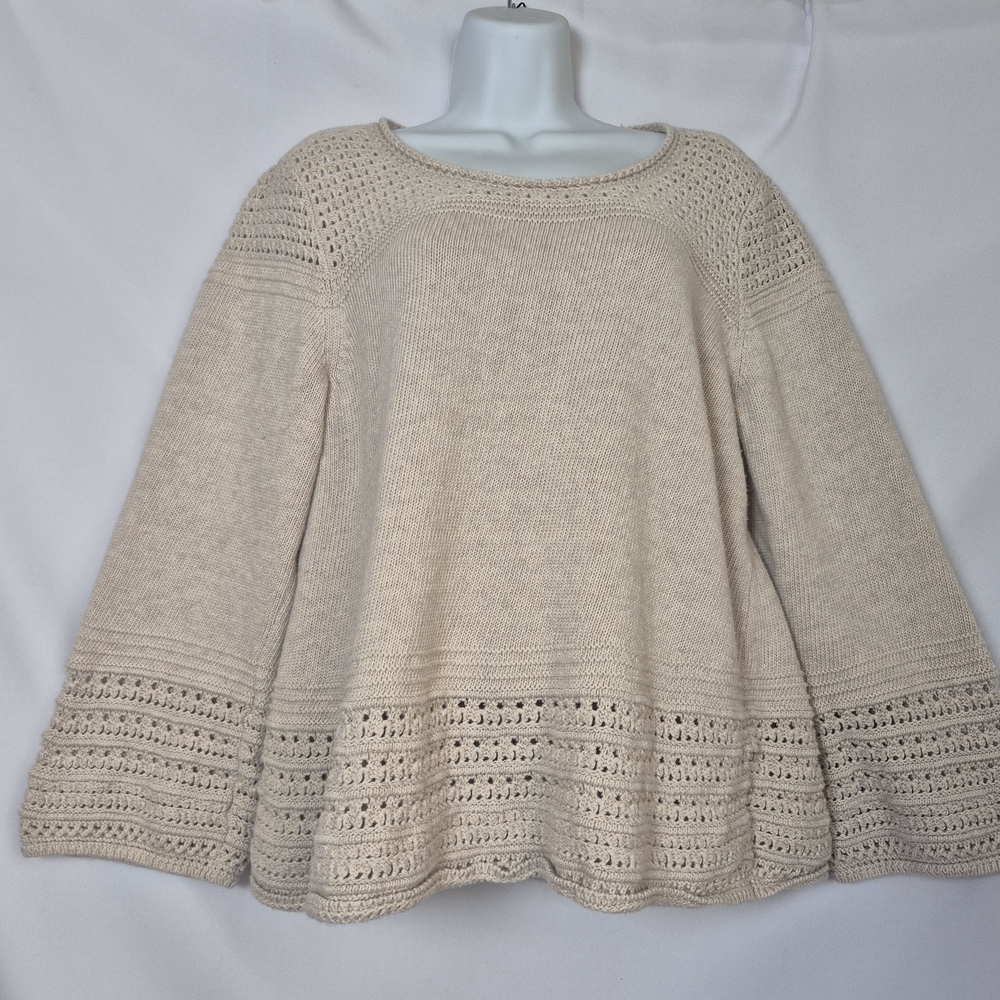 Style & Co. Cream Knit Bell-Sleeve Scoop Neck Sweater